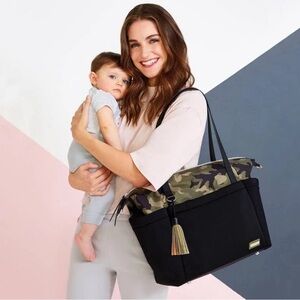 Skip Hop Nolita Neoprene Black Camo Diaper Tote With Changing Pad